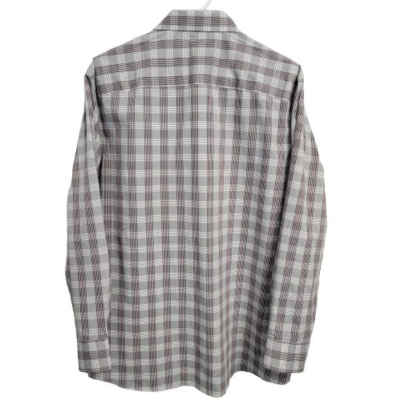 Geoffrey Beene Plaid Button Up Long Sleeve Flex Collar Gray White 16-16  1/2 - Picture 3 of 10